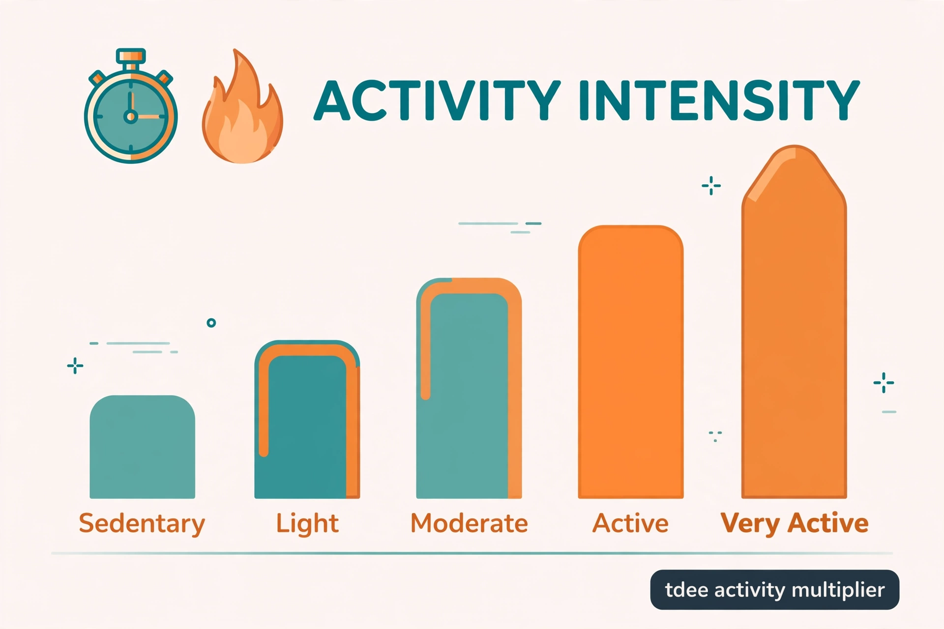 Bar chart showing TDEE activity multiplier levels from sedentary to very active