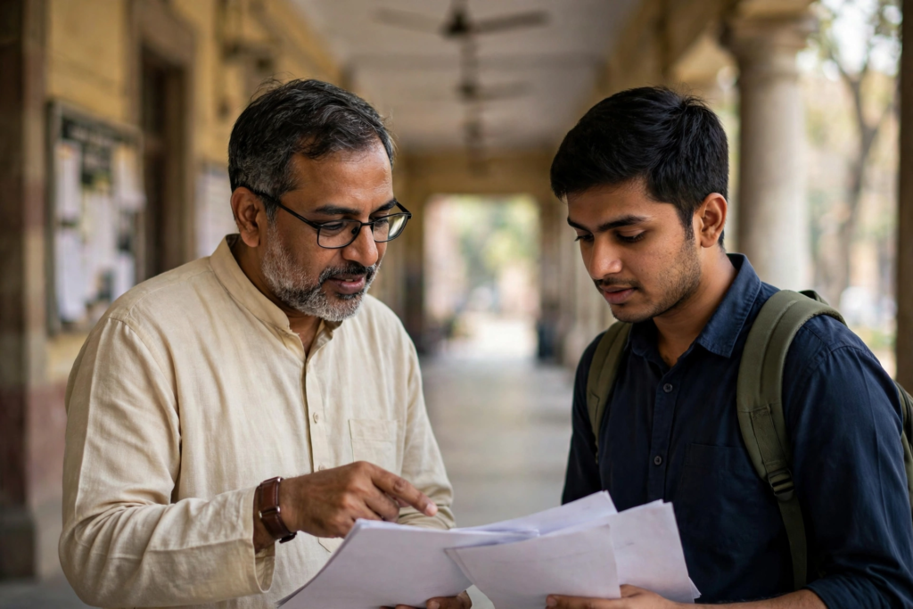 PhD research scholar studying in university library