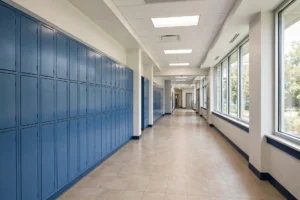 Empty school hallway with lockers