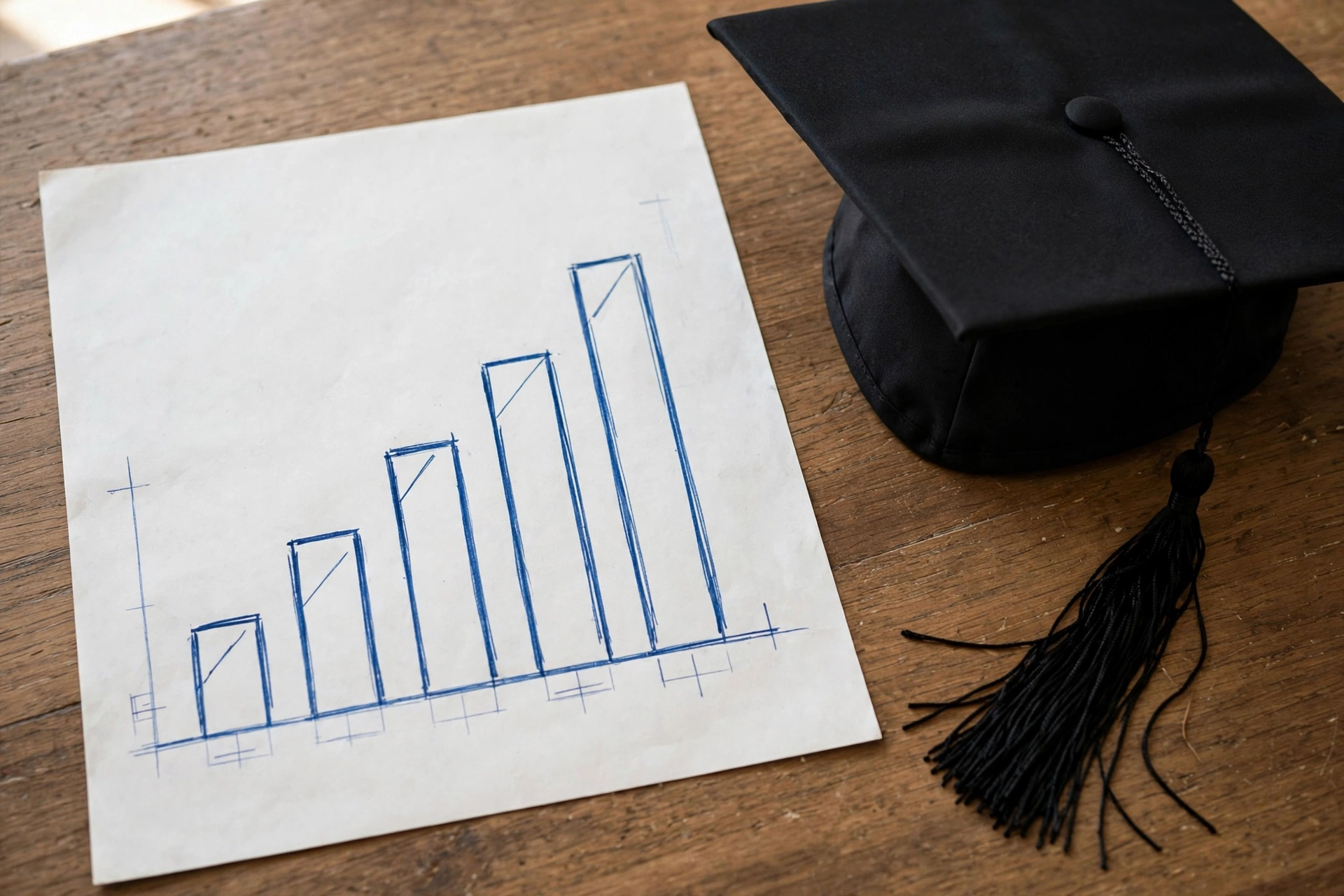 Upward bar chart with graduation cap