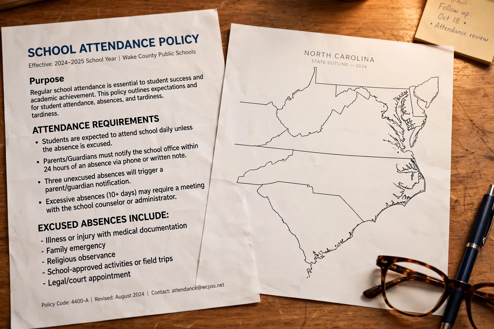 School attendance policy document with NC outline