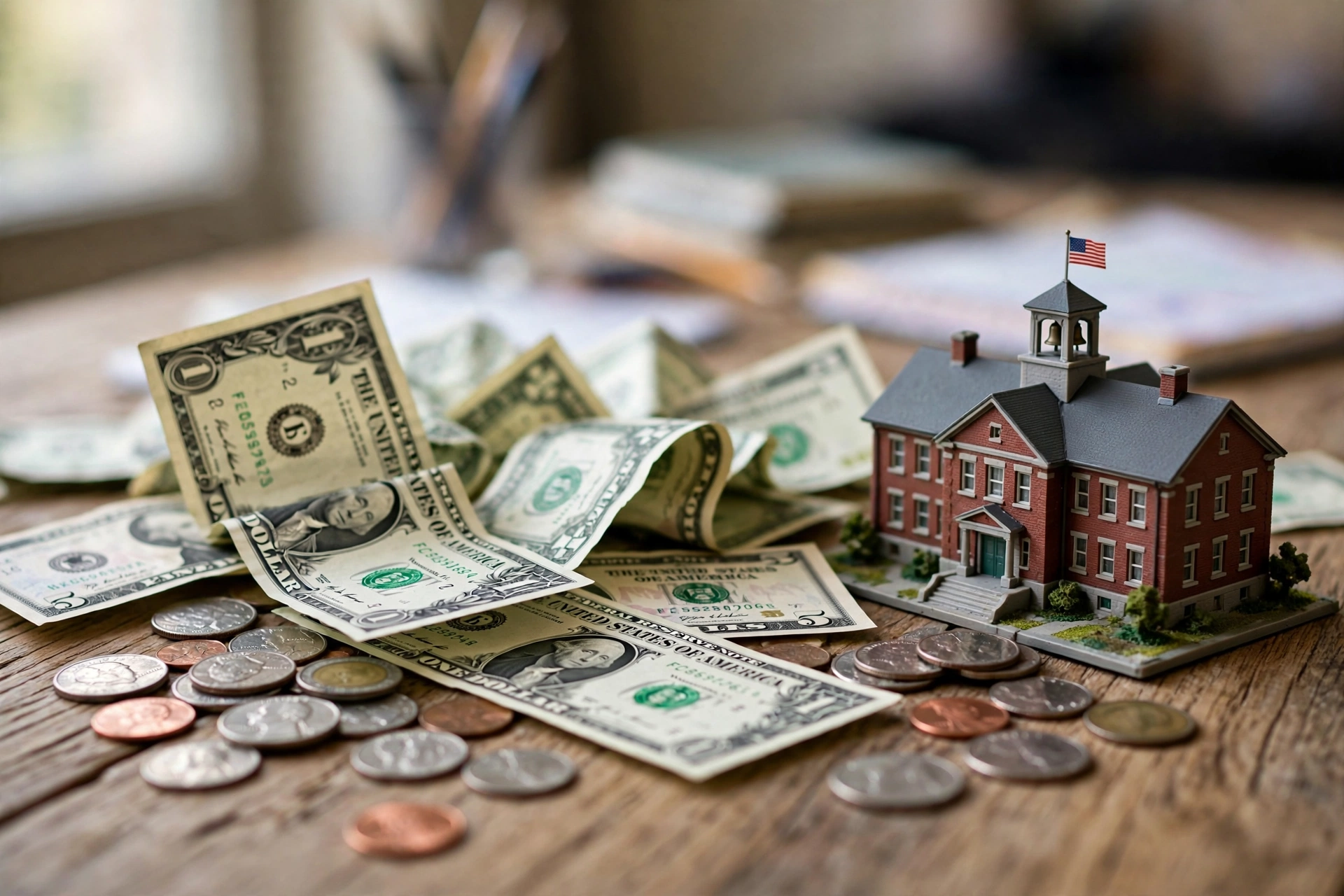 Money and school building miniature