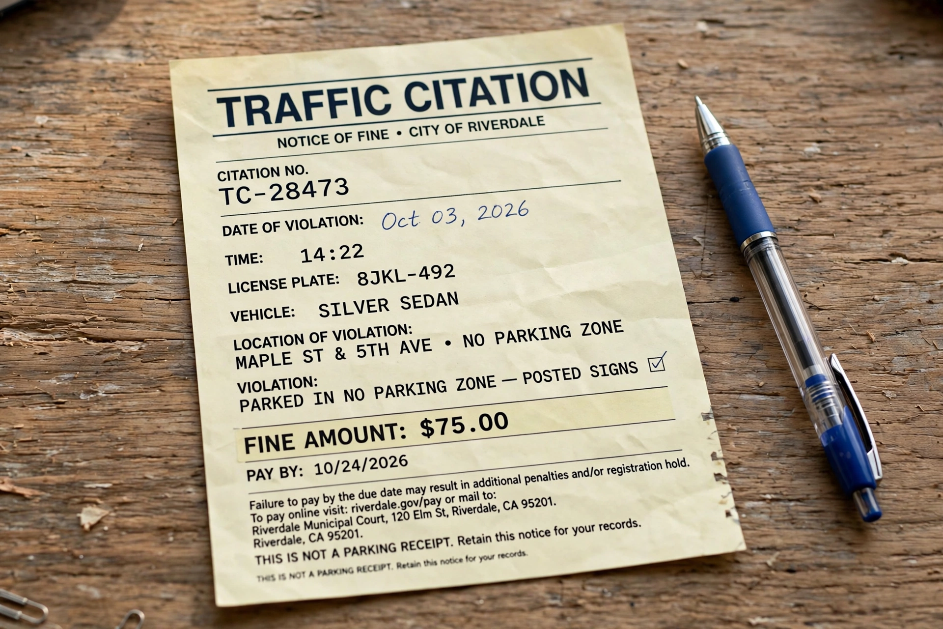 Warning notice document on desk