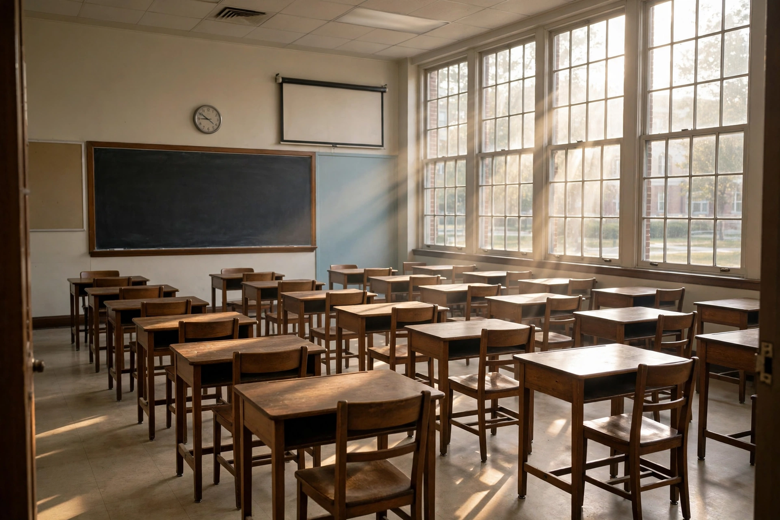 Empty classroom illustrating DC student attendance and truancy reduction efforts.