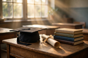Graduation cap and diploma on a desk - California graduation rate hits 10-year high
