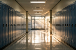 Empty Indiana high school hallway as chronic absenteeism rate declines statewide