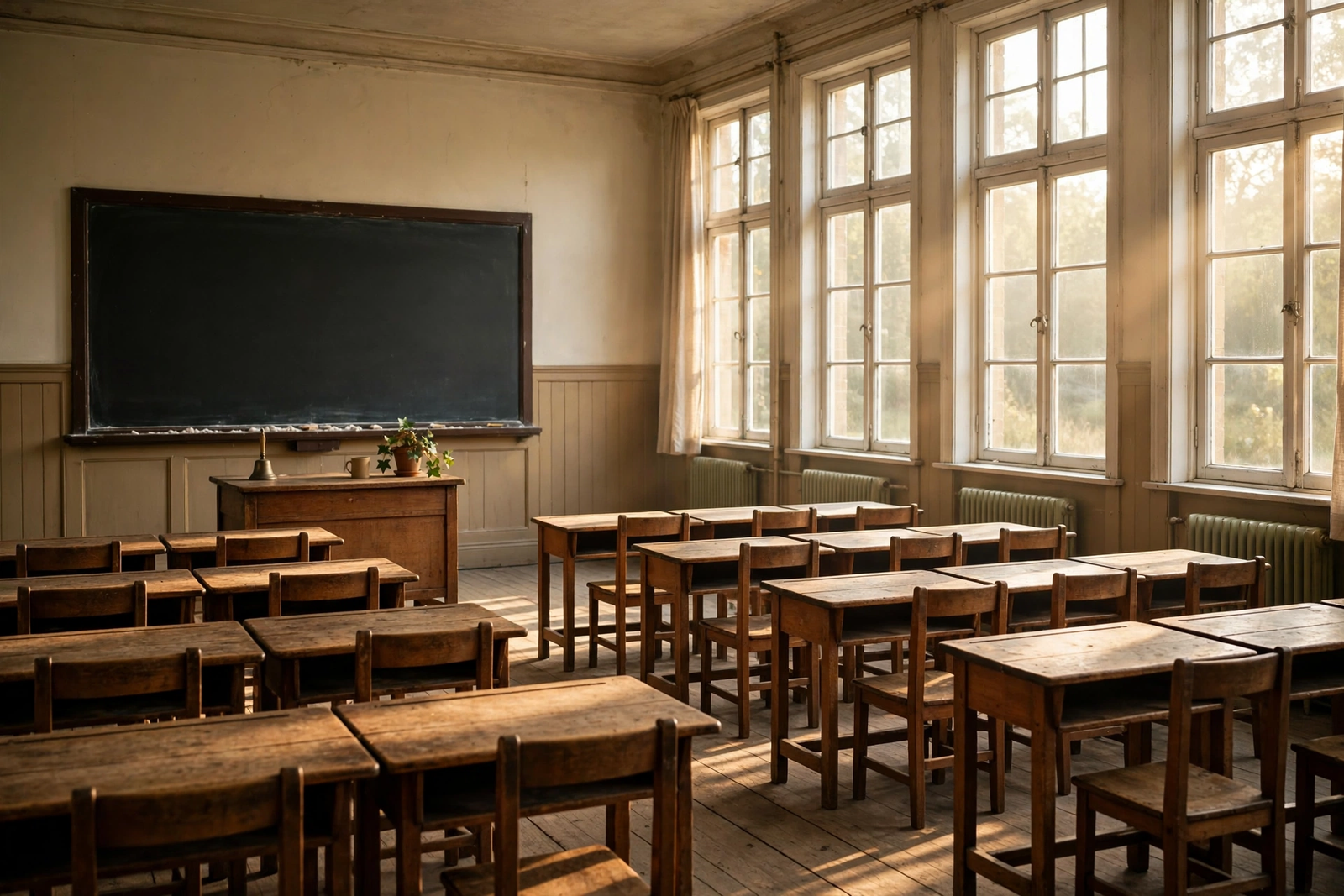 Empty classroom desks in a Jefferson County school, attendance habits