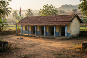 Rural government school building in Karnataka in early morning light