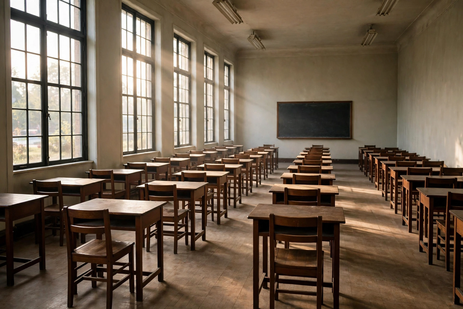 Empty examination hall rows of desks for Karnataka SET exam 2026