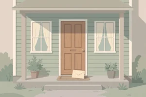 Illustration of a house front door and roof for truancy officer home visit guide
