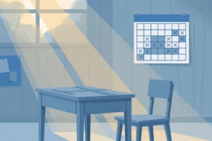 Illustration of a wall calendar with crossed-out dates for unexcused school absences guide