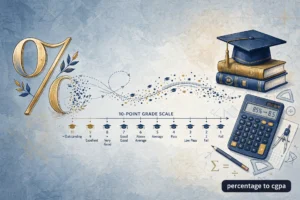 Illustration of a percentage symbol transforming into the 10-point grade scale for percentage to CGPA conversion
