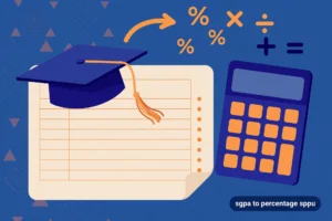 Featured illustration for the SGPA to percentage SPPU guide with a marksheet, graduation cap and conversion symbols