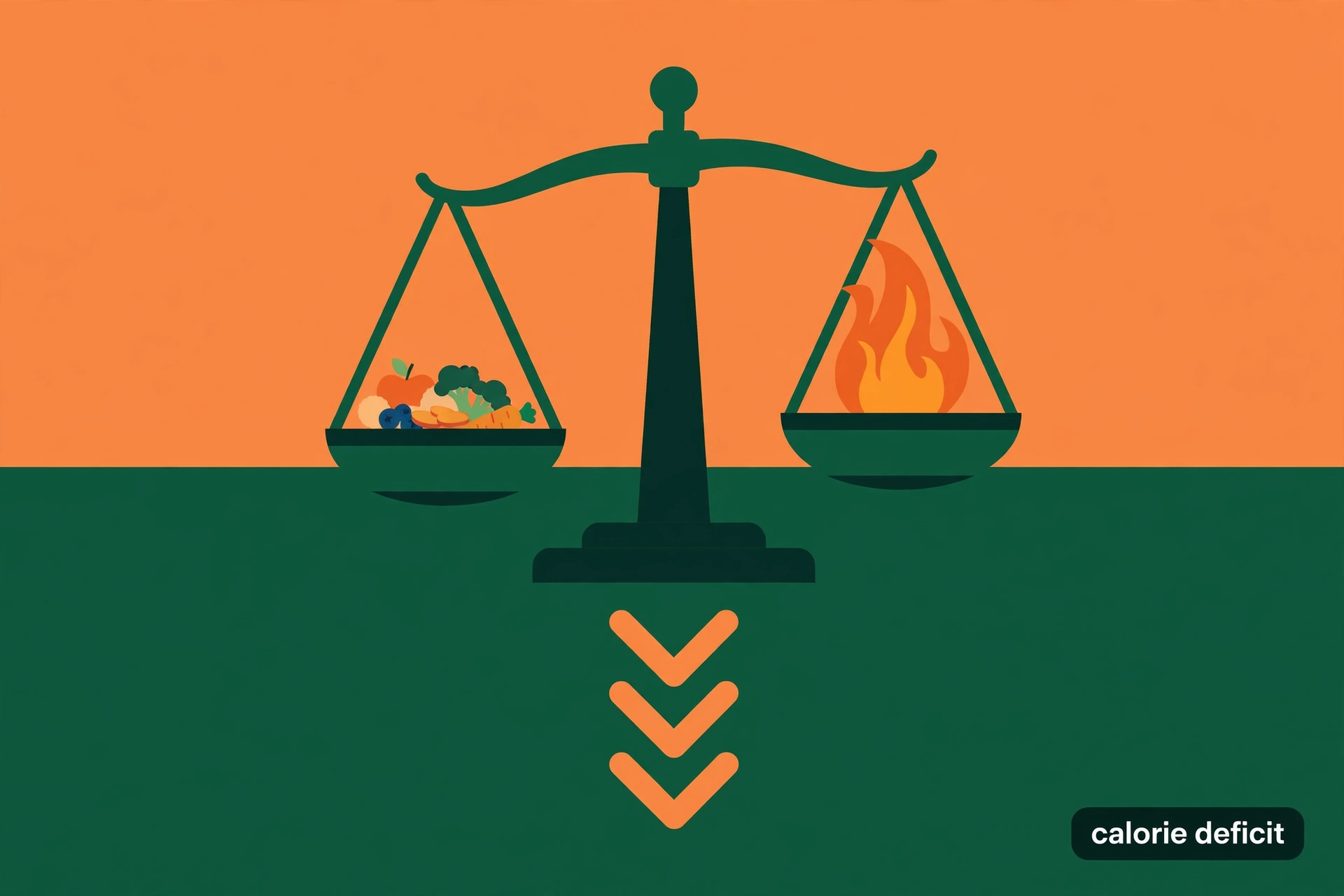 Balance scale illustrating the calorie deficit concept for fat loss using TDEE calories