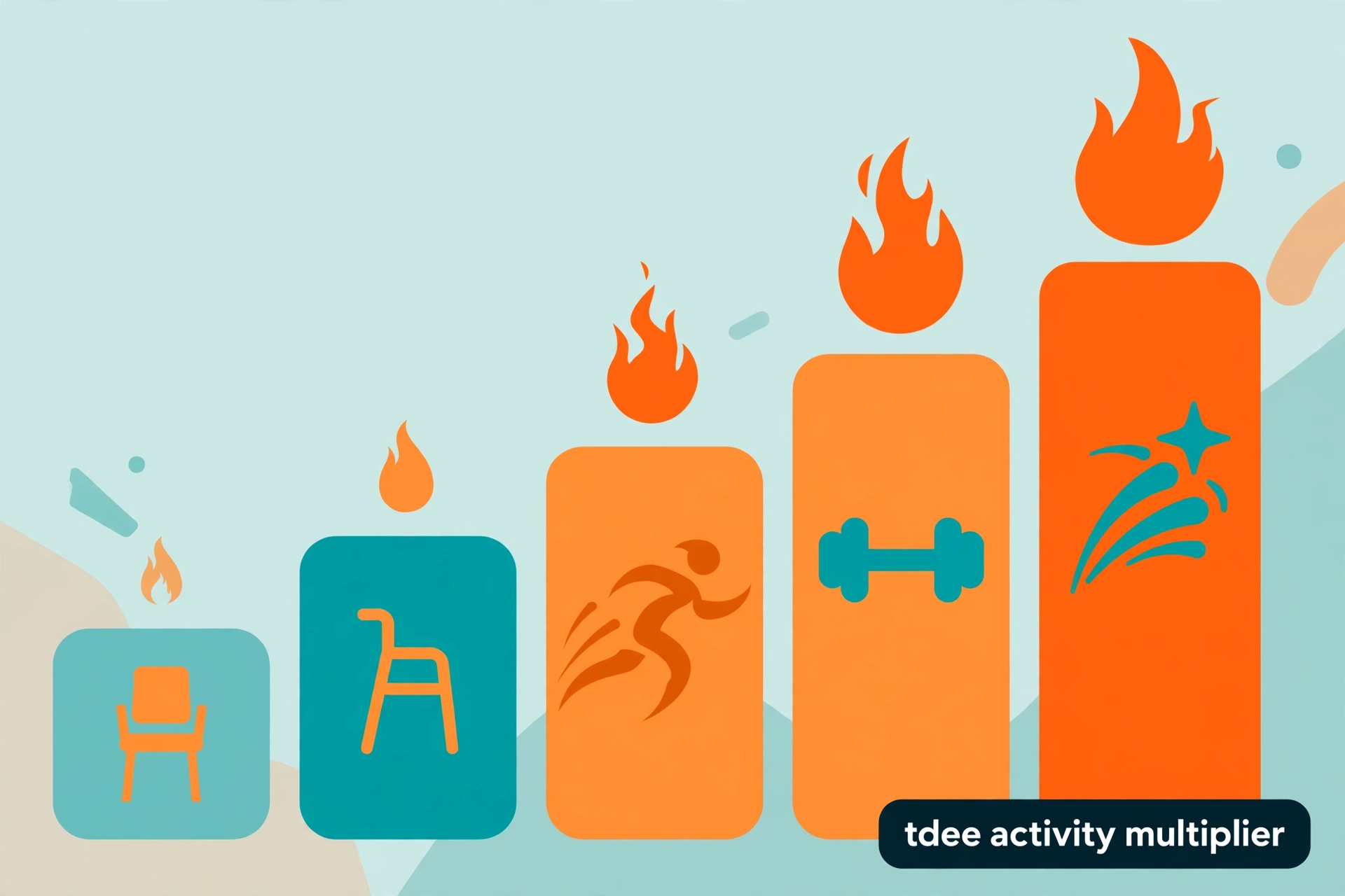Ascending steps illustrating the TDEE activity multiplier from sedentary to very active levels